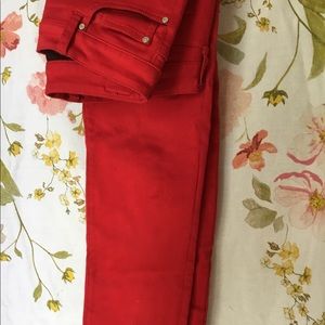 Red denim jeans